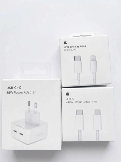 Набор 3 в 1 для MacBook и iPhone: Зарядка 35W + 2 кабеля (2м lightning и 2м type-c 240 w)
