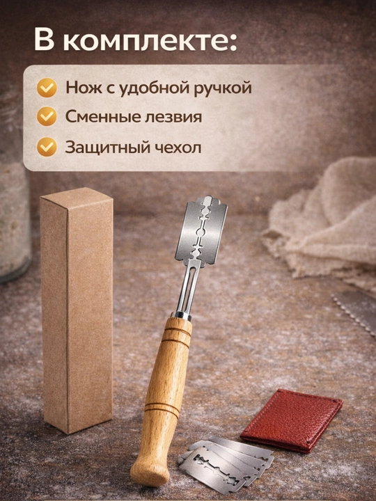 Пекарский нож ламе для хлеба, теста, выпечки, со сменными лезвиями для нанесения надрезов