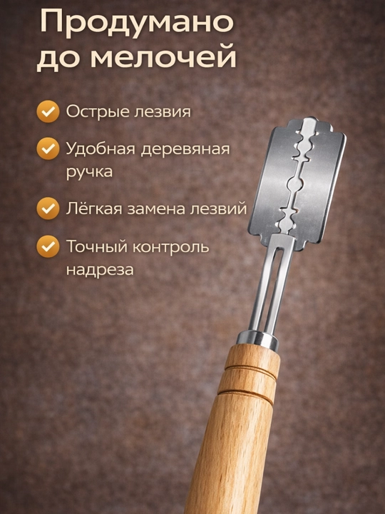 Пекарский нож ламе для хлеба, теста, выпечки, со сменными лезвиями для нанесения надрезов