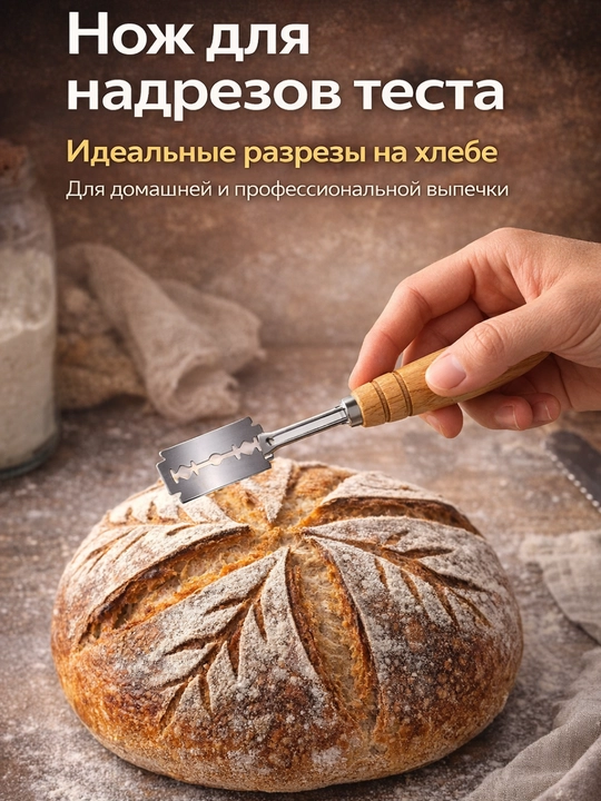 Пекарский нож ламе для хлеба, теста, выпечки, со сменными лезвиями для нанесения надрезов - 