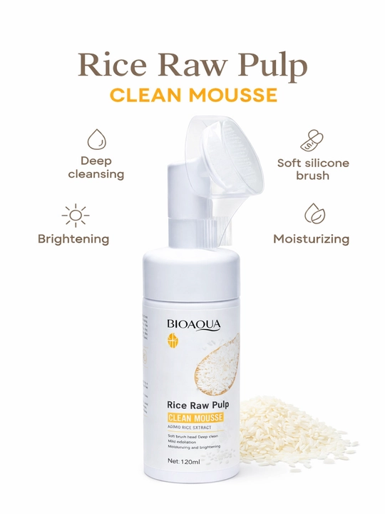 BIOAQUA yuz yuvish ko‘pigi (muss) guruch ekstrakti bilan, silikon cho‘tkali, 120 ml