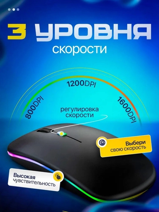 Simsiz kompyuter sichqoncha, RGB yoritgich bilan, shovqinsiz, Type-C orqali zaryadlash