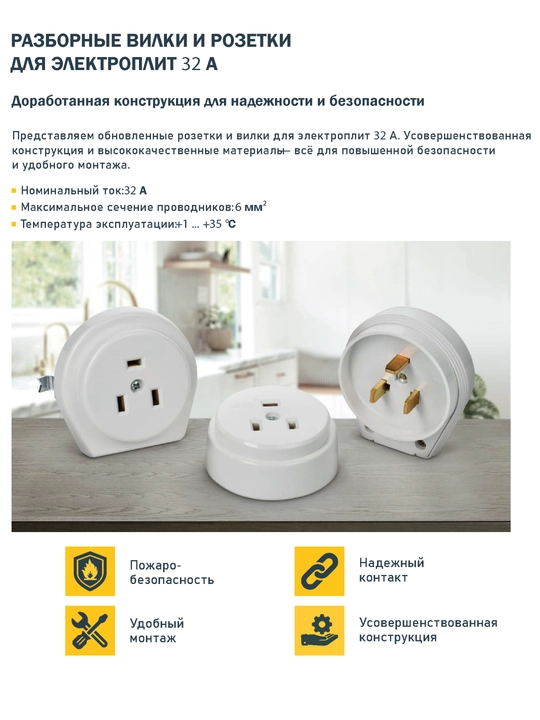 Вилка разборная для плиты с з/к 32А белая IEK