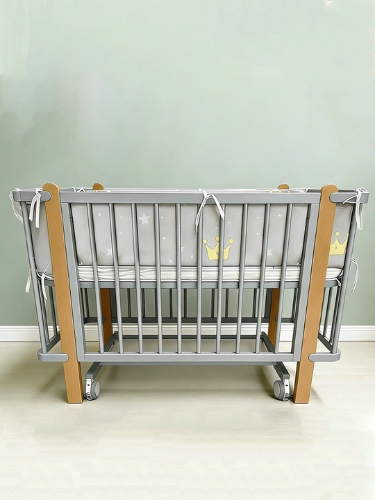 Детская кроватка 2в1 с колыбелью 120×60 см, из массива, матрас и подушка