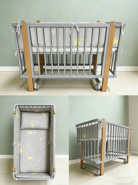 Детская кроватка 2в1 с колыбелью 120×60 см, из массива, матрас и подушка