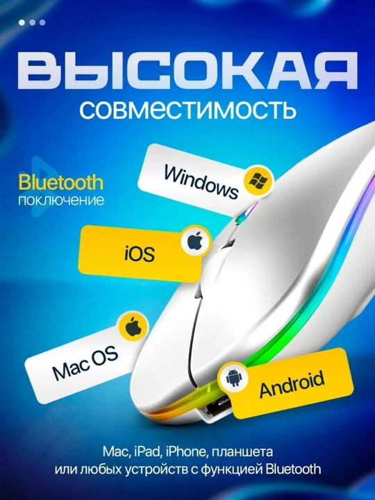 Simsiz kompyuter sichqoncha, RGB yoritgich bilan, shovqinsiz, Type-C orqali zaryadlash