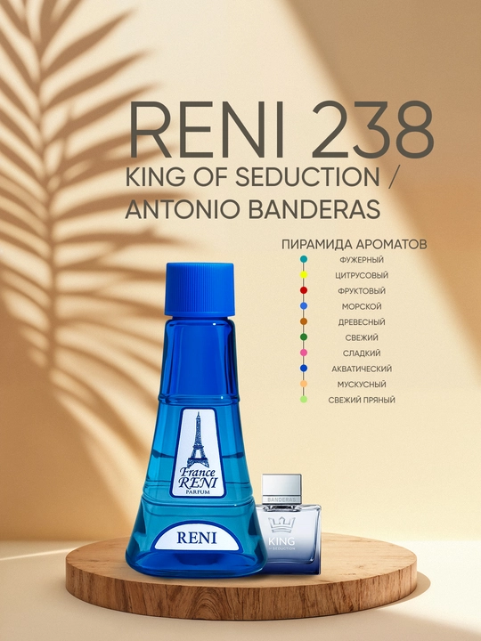 Erkaklar parfyumeriyasi Reni 238, King of Seduction / Antonio Bandeas xushbo'y yo'nalishi