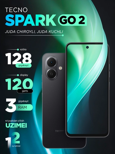 Смартфон Tecno Spark Go 2, экран 6.67″ 120 Гц, батарея 5000 mAh, Android 15 — MOUTLET-TECNOSPARKGO2-ЧЕРН-sg3/64