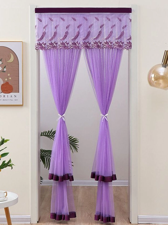 Eshik uchun to'rli parda (tyul), magnitli va bezakli, 100x210 sm