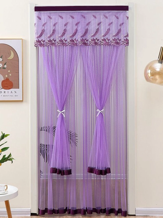 Eshik uchun to'rli parda (tyul), magnitli va bezakli, 100x210 sm
