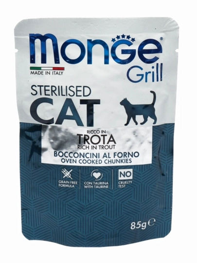 Влажный корм пауч Monge Grill Sterilised форель 85 грамм