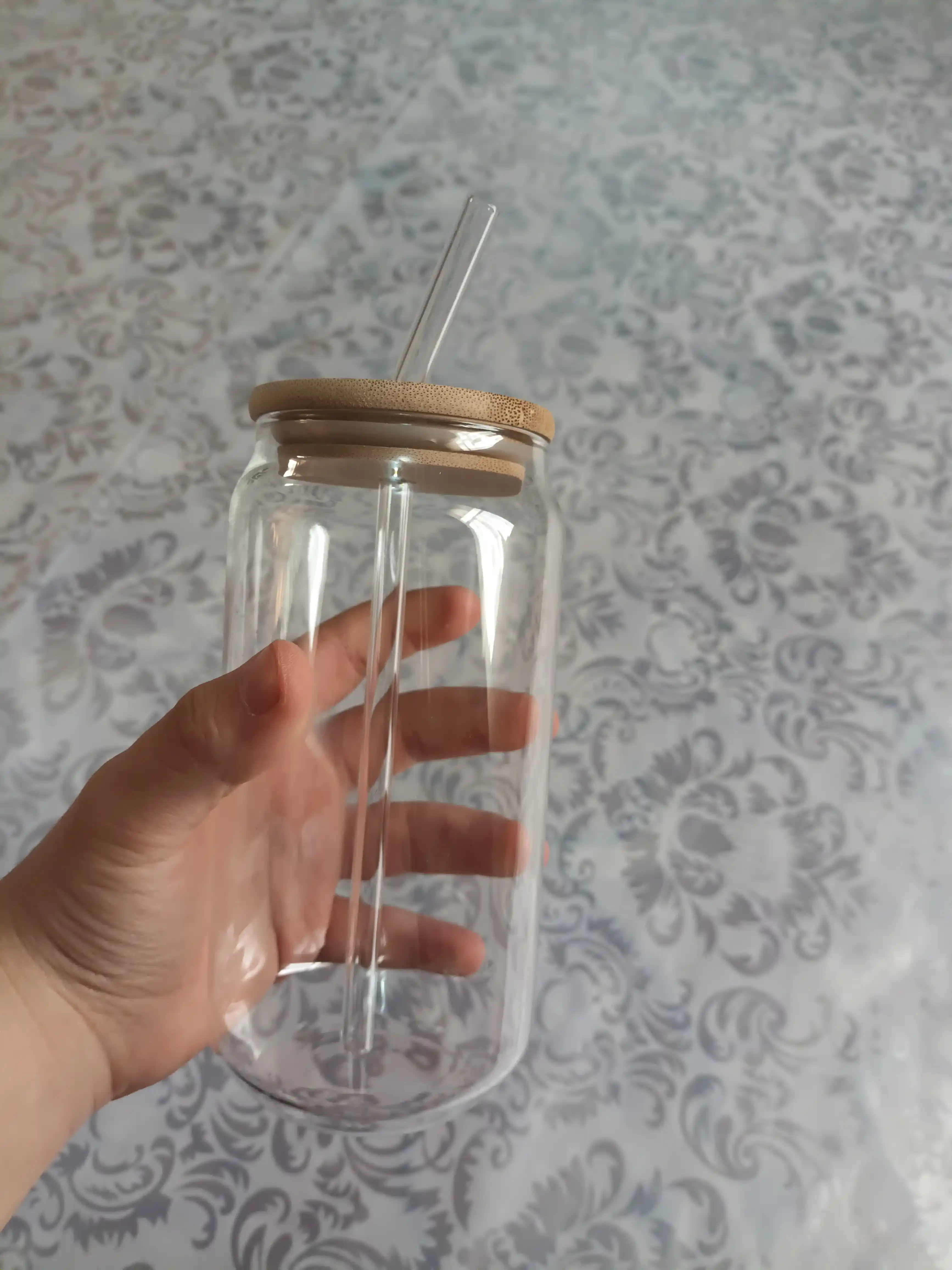 Muhrlangan qopqoq va somonli shisha stakan, 500 ml