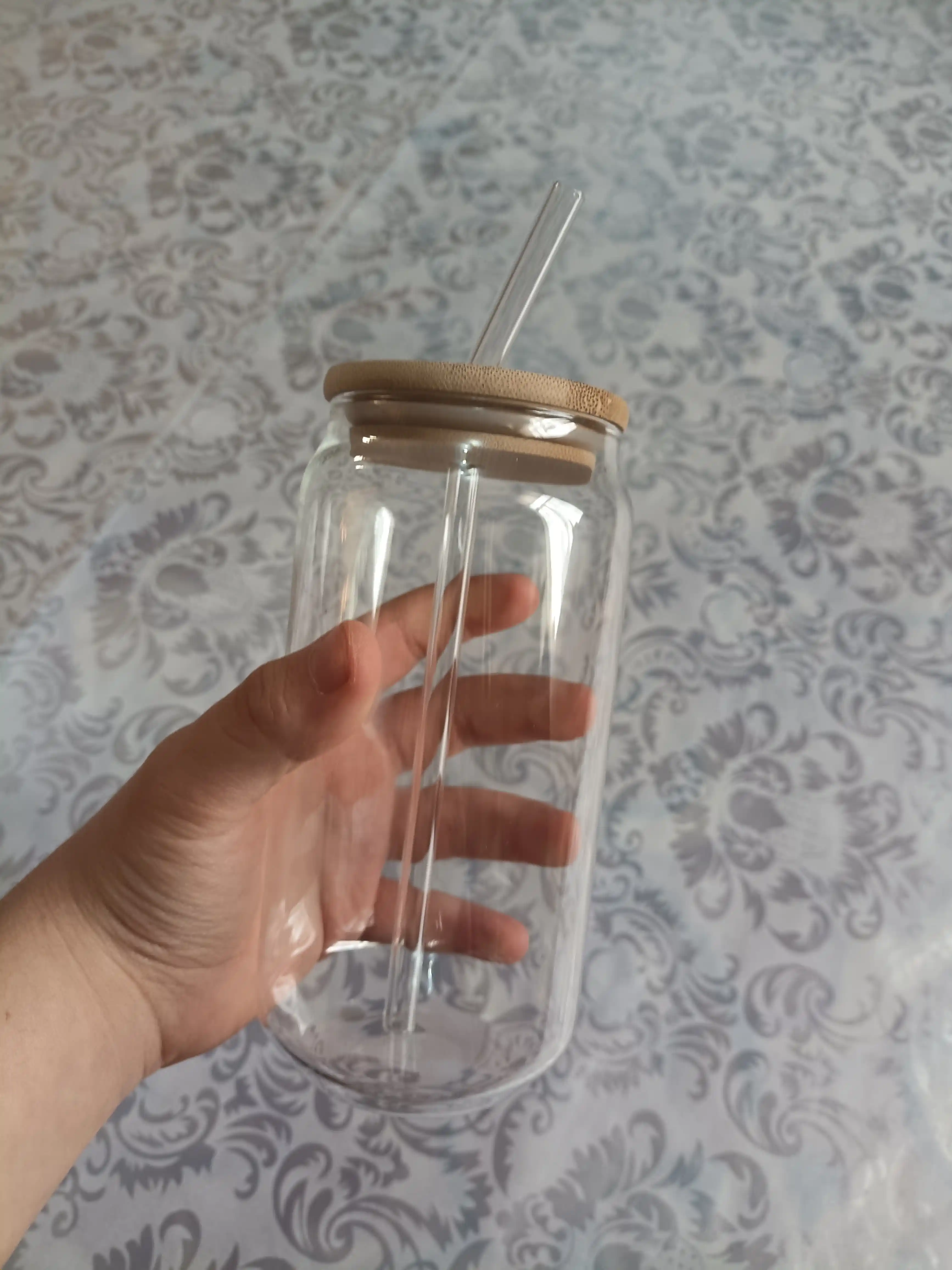 Muhrlangan qopqoq va somonli shisha stakan, 500 ml