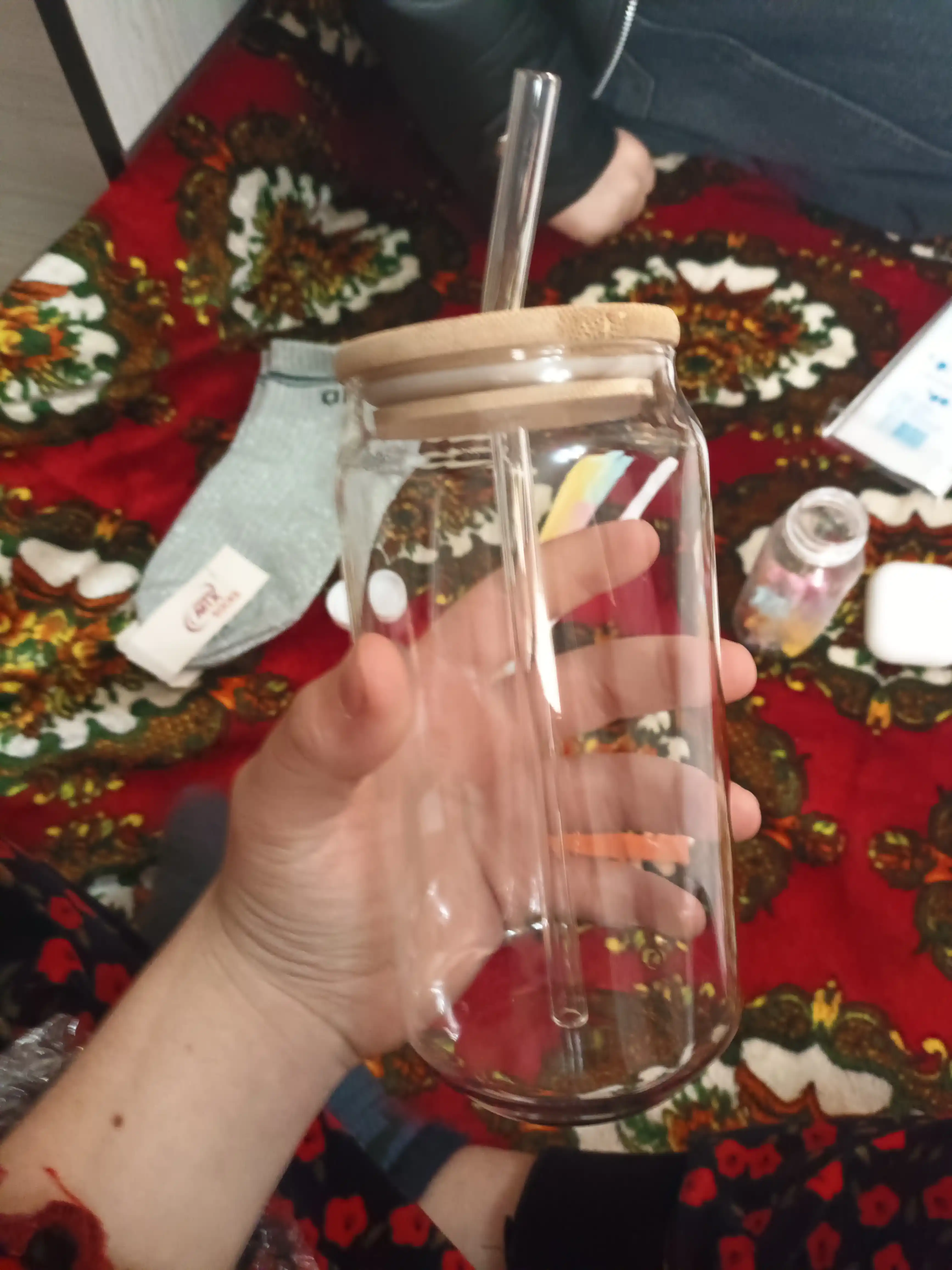 Muhrlangan qopqoq va somonli shisha stakan, 500 ml