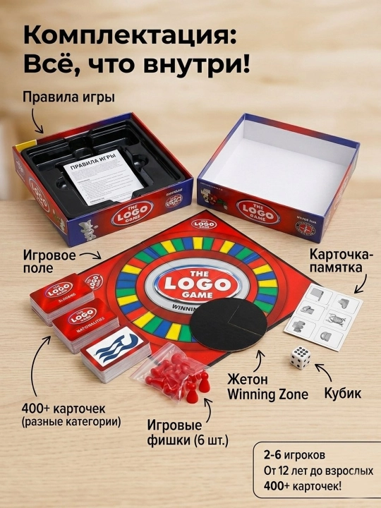 Настольная игра LOGO GAME: Семейная викторина о брендах и логотипах, 400+ карточек