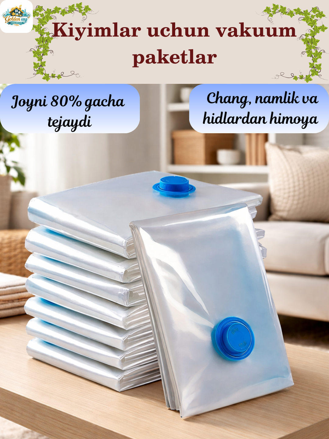 Вакуумные пакеты для одежды, 60*40, 70*50, 80*60, 100*70, 100*80 см - 