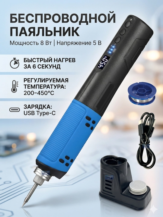 Simsiz akkumulyatorli payalnik, Type-C zaryadlash, raqamli displey, 8W, 200-450°C - 