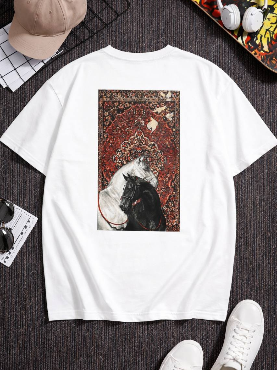 Ayollar uchun futbolkalar, oversize, print bilan 100% paxta - 