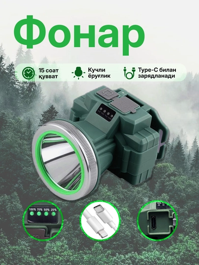 Налобный LED фонарь USB перезаряжаемый 2080mAh мощный
