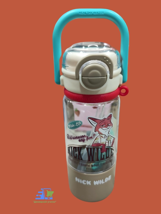 Детская бутылка Зверополис 630 мл с трубочкой и стаканчиком антипролив