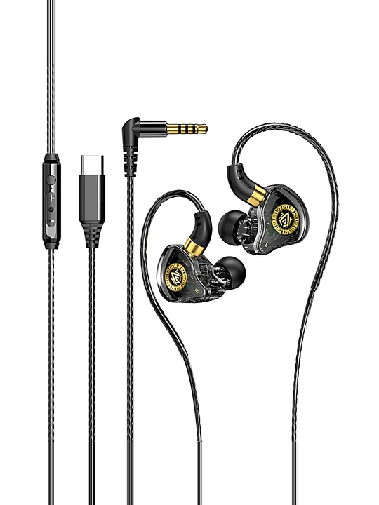 Simli vakuumli quloqchinlar, 3,5 mm, Type-C, mikrofonli, bas, o'yin va sport uchun