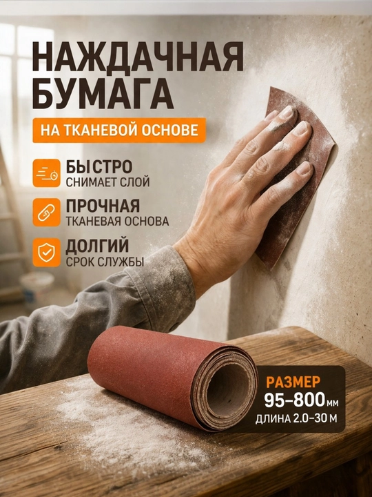 Шлифовальная наждачная бумага на тканевой основе, для строительства, разный размер H8 P150 - 