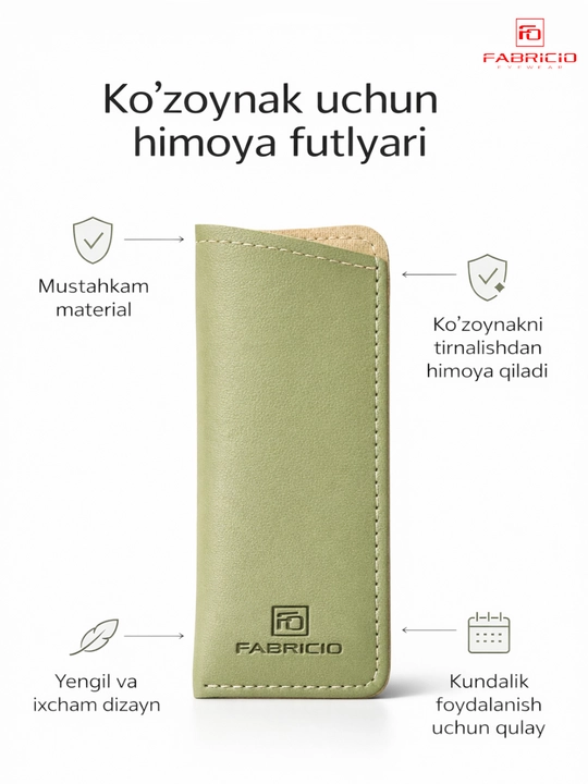 Ko‘zoynak uchun ixcham himoya futlyari, salfetka bilan to‘plami mavjud Fabricio