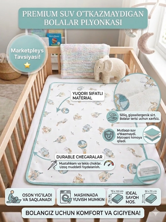 Chaqaloqlar uchun suv o'tkazmaydigan tagliklar. 50*70/70*100/80*120sm sm - 