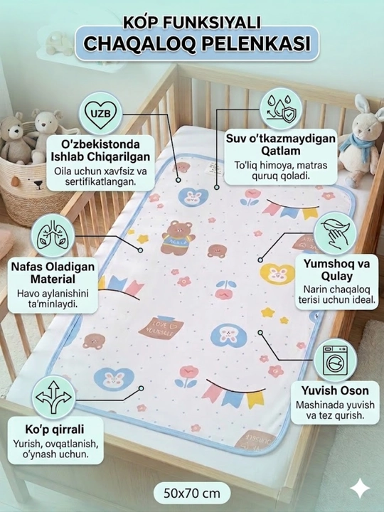 Chaqaloqlar uchun suv o'tkazmaydigan tagliklar. 50*70/70*100/80*120sm sm - 