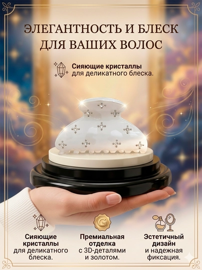 Заколка со стразами для волос, крабик, подарок женщине — KANSTUZ-4YULDUZ-БЕЛЫЙ