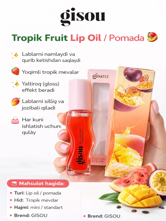 Gisou Honey – Lab uchun blesk, lab uchun namlantiruvchi yog', 8 ml - 