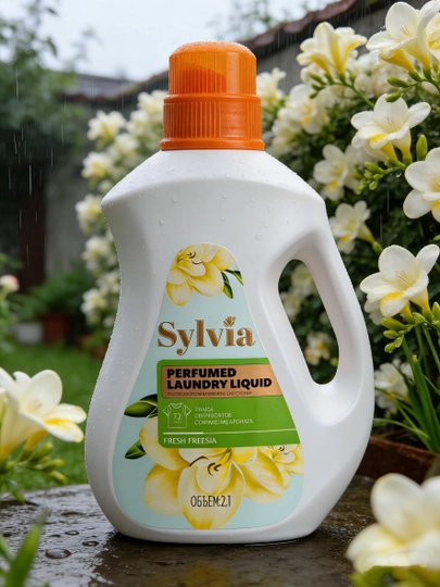 Стиральный гель-парфюм Sylvia, 2 литр, стойкость аромата, 72 часов, французских духов — SYLVIA-KIYIMGA-ЗЕЛЕН