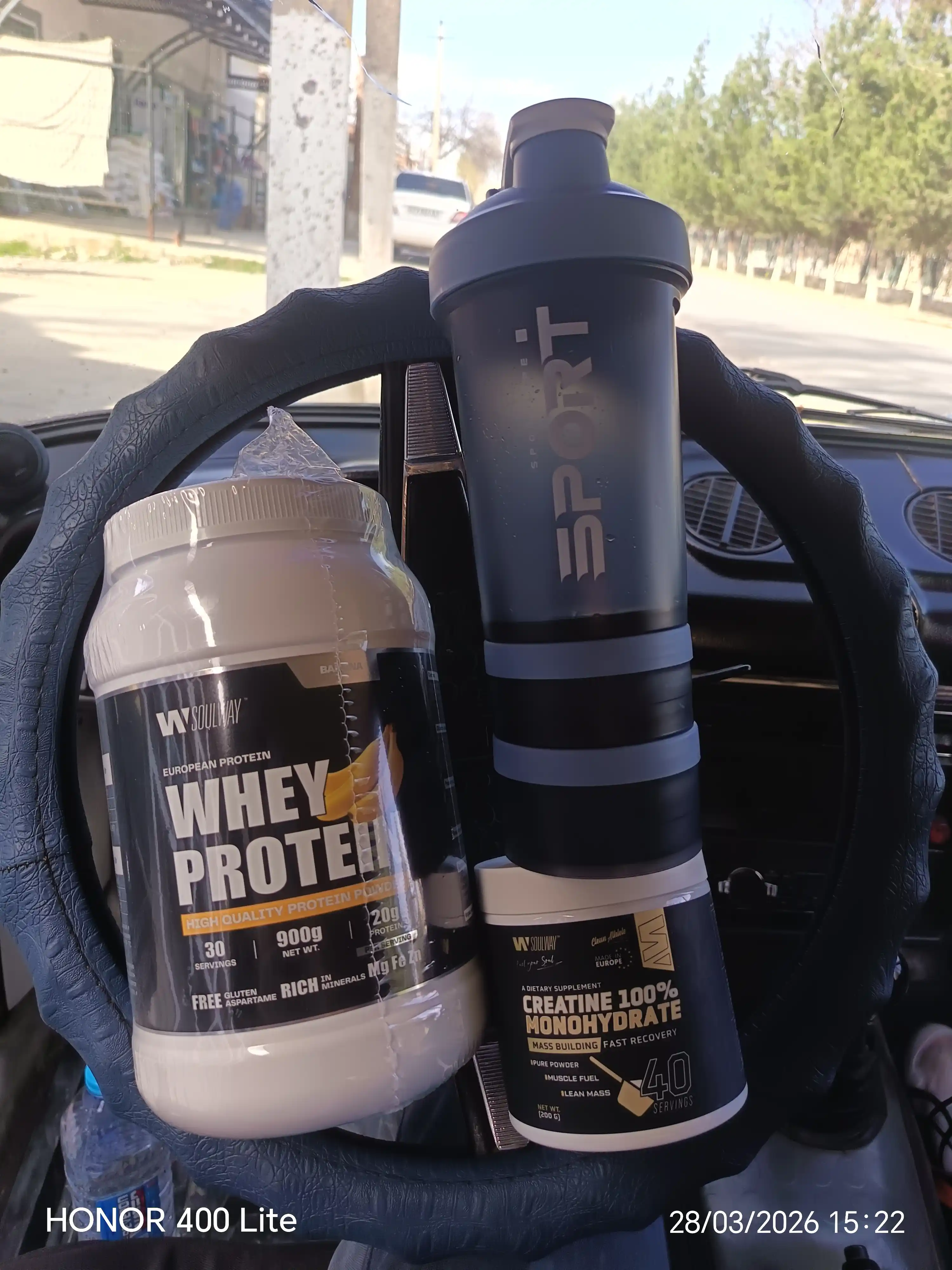 Sport uchun shayker butilka, spiral va protein uchun idishi bilan, 450 ml