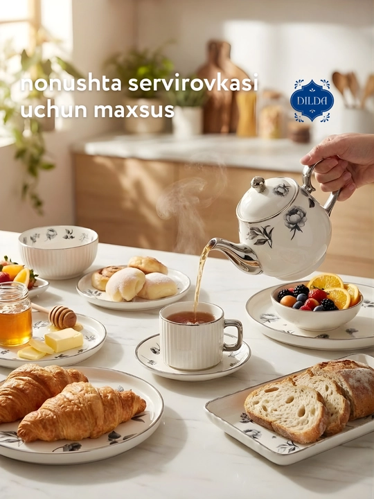 Фарфоровый набор столовой посуды, 36 и 34 предметов, на 6 персон, тарелки, чашки, пиалы
