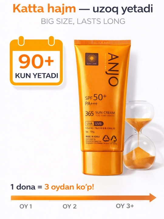 Koreys SPF 50+ tone up krem, yuzni oqartiradi, make up effekt - 