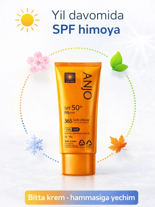 Koreys SPF 50+ tone up krem, yuzni oqartiradi, make up effekt