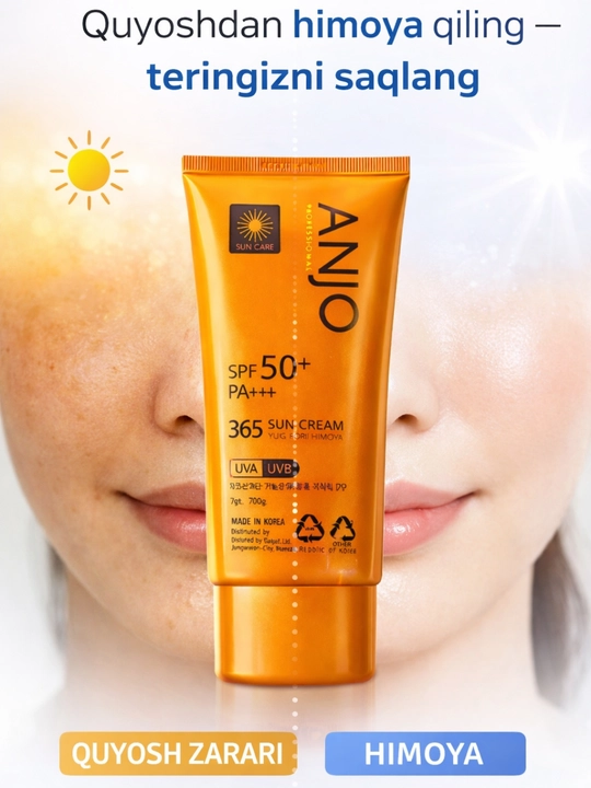 Koreys SPF 50+ tone up krem, yuzni oqartiradi, make up effekt