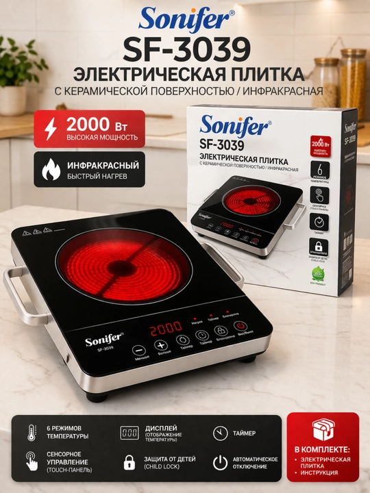Электрическая плита, с керамической поверхностью Sonifer SF-3039 - 