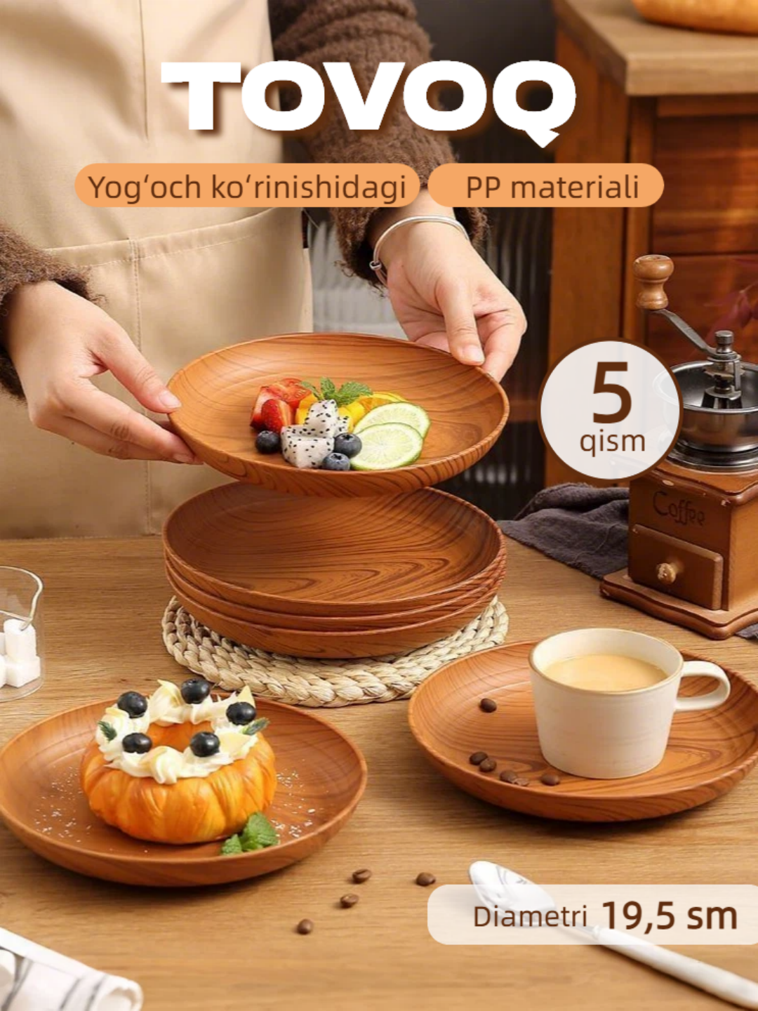 Yong'oq va desertlar uchun dumaloq plastik menajer, uy uchun bo'linadigan likopcha, 5 dona