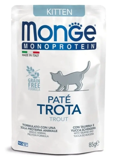Влажный корм для котят Monge Cat Monoprotein с форелью 85г