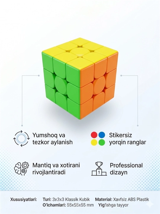 Kubik rubik 3 x 3 x 3 MoYu MeiLong 3C, aqlni charxlovchi professional jumboq - 