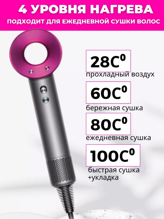 Leafless hair drier, bir nechta nasadka to'plamlariga ega fen