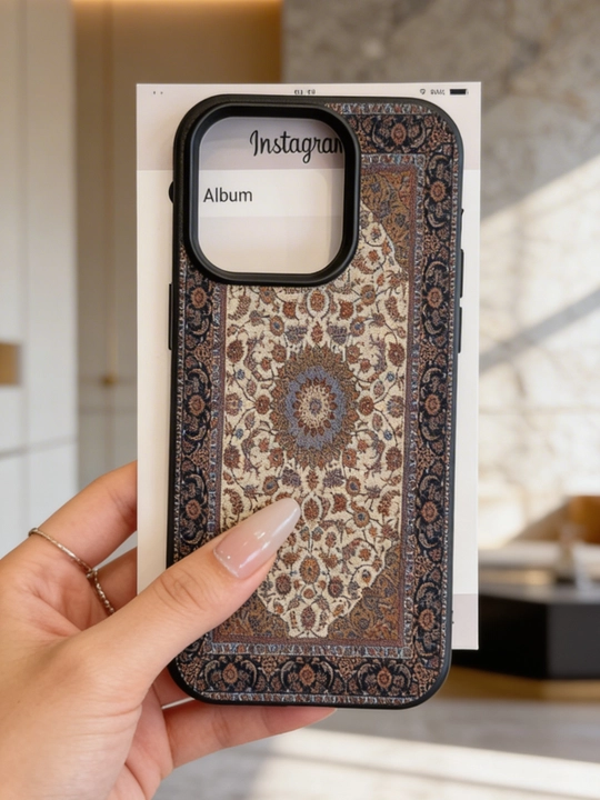 Telefon g‘ilofi gilam naqshli iPhone 16 Pro 16 Pro Max 17 Pro 17 Pro Max zamonaviy dizayn - 