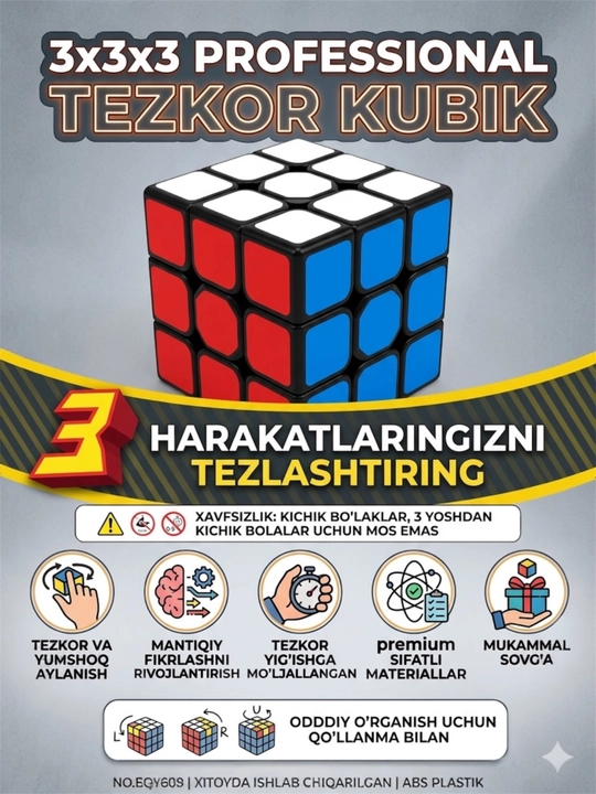 Kubik Rubik 3x3x3 QiYi SpeedCube Sail W, professional tezkor boshqotirma - 