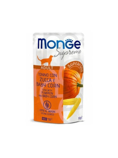 Влажный корм для кошек Monge Supreme тунец с тыквой и молодой кукурузой 80 грамм