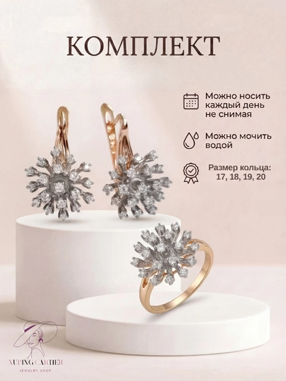 Набор украшений Xuping Stainless Steel, серьги, кольцо, в подарочной коробке — CARTEIR-NABOR2025-КАРМЛН-Nab20