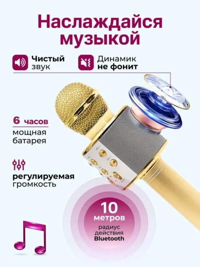Mikrofon, kolonka karaoke, simsiz Bluetooth WS-858, radio, USB, bolalar va kattalar uchun - 
