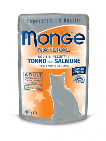 Влажный корм Monge Cat тунец и лосось, 80 грамм