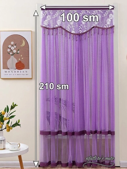 Тюль на дверь декоративная, сетка штора с вышивкой, 100x210 см
