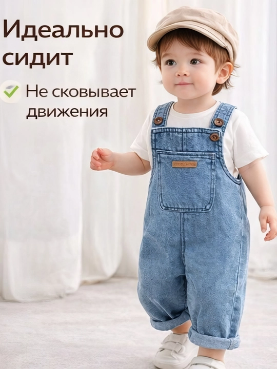 Детский джинсовый комбинезон Kids, удобный, 1–5 лет